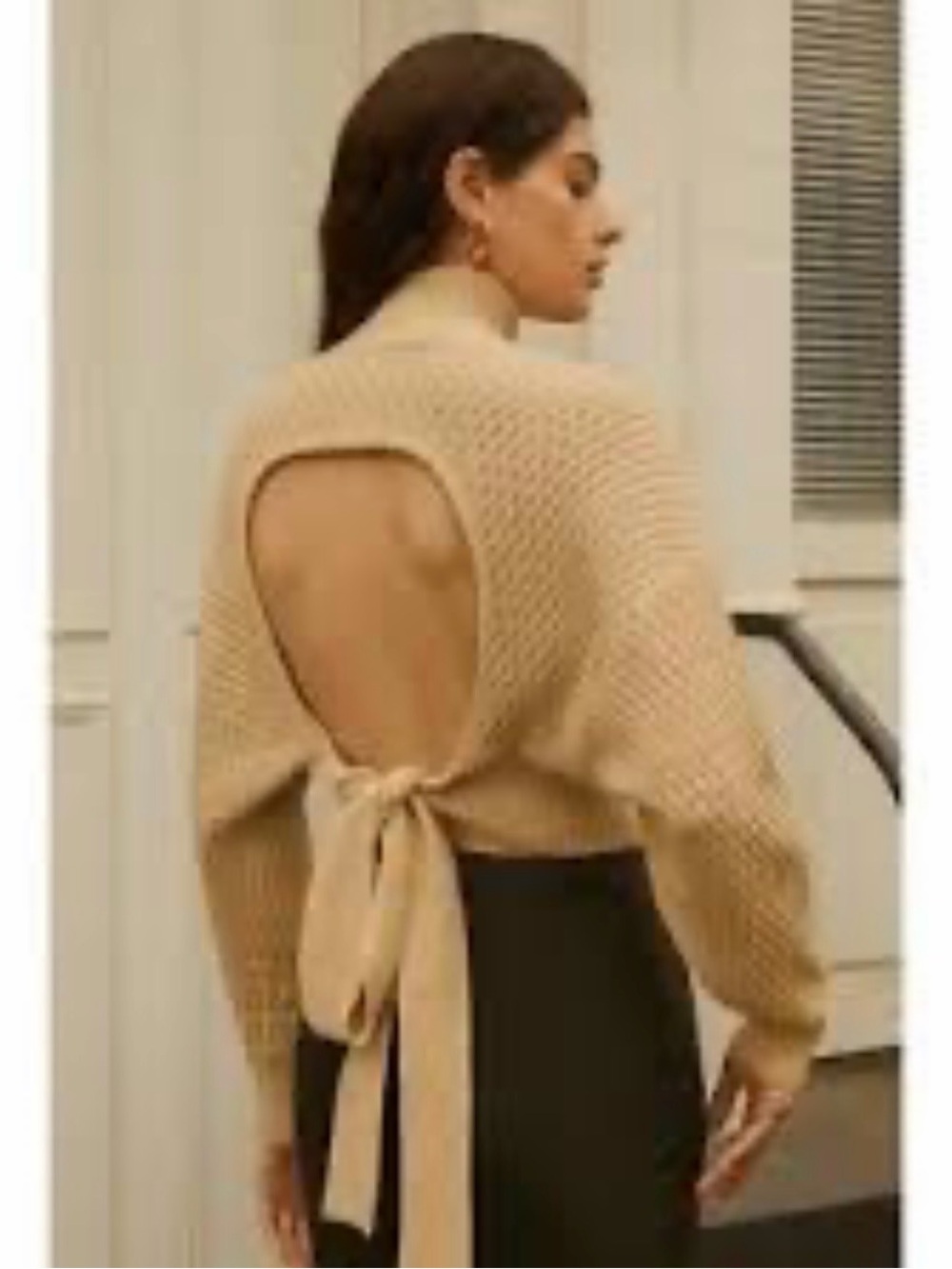 Commense chocolate brown Open-Back Tie-Back Knit Sweater